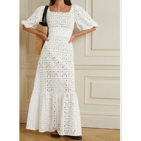 $795 Miguelina Mariana Broderie Anglaise Cotton Voile White Maxi Dress Sz S Boho